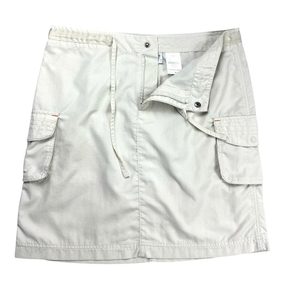 Columbia Womens Medium Beige Nylon Cargo Skirt Outdoor Hiking Drawstring Waist
